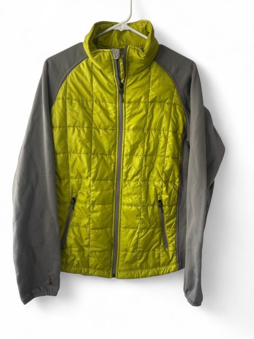 Lightweight Lime Green Quilted Light Down Jacket with Gray Sleeves